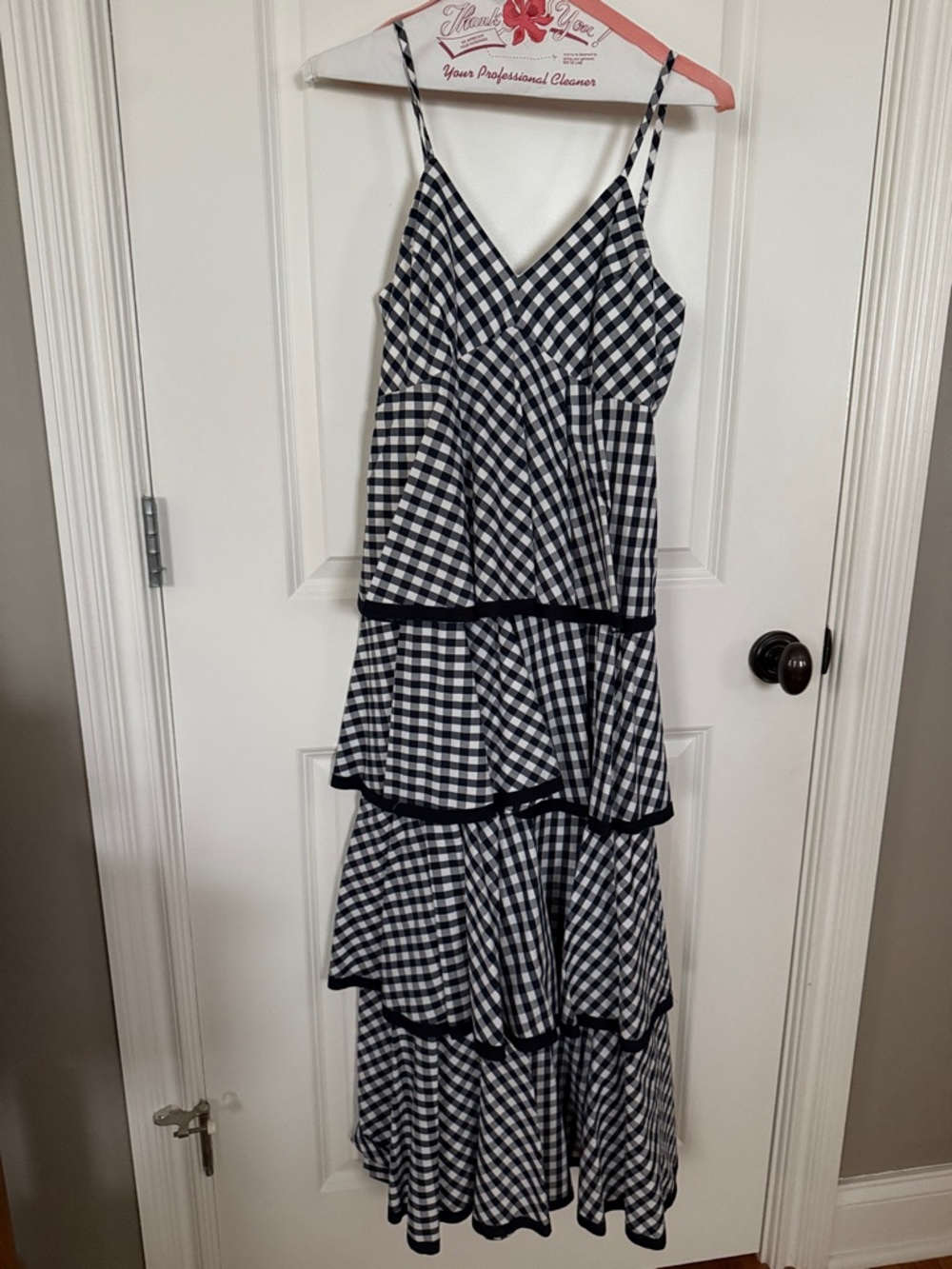 J. Crew Black and White Gingham Tiered Maxi Dress